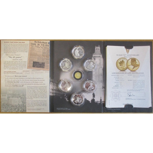 716 - Pair of collectable proof sets FDC, with Alderney 2020 Words That Won the War set of 7 (9ct gold £1 ... 