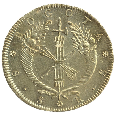 725 - Colombia. 1836RS 8 escudos fine. (Krause KM82.1) (See photo) (Y)