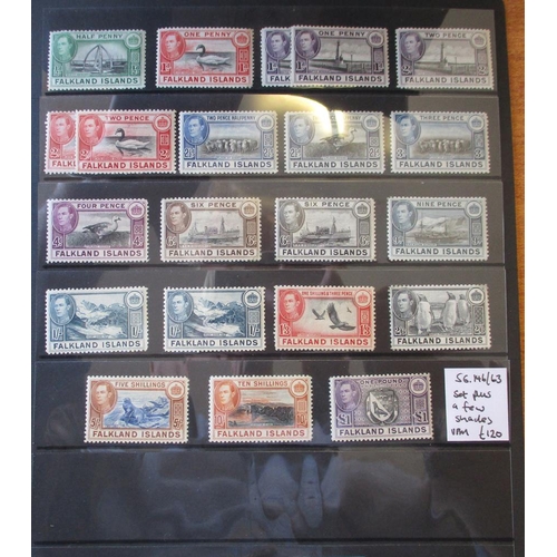 119 - Falkland Islands. KGV-QEII coln M on clear stock leaves, incl 1912-20 vals to 5/- maroon, 1921-8 val... 