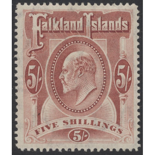 127 - Falkland Islands. 1904-12 set M, incl 1d dull coppery-red, also 2½d ultramarine shades (x4). (SG 43-... 