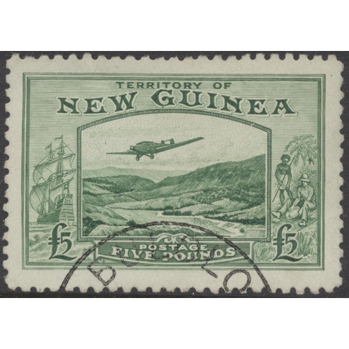 140 - New Guinea. 1935 Air £5 emerald-green FU,  with David Brandon cert. (SG 205) cat value £450 (See pho... 