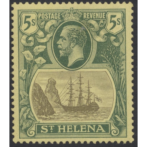 152 - St Helena. 1922-37 5/- grey and green-yellow M, with torn flag flaw. (SG 95b) Cat £950 (See photo) (... 