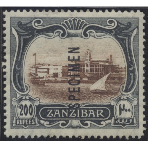 155 - Zanzibar. 1908-9 20r. to 200r. optd Specimen (SG 240s-245s) cat val £1080 (See photos) (S)