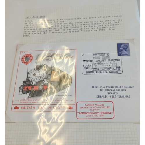 98 - Railways. 1978-2000 coln of comm covers and railway souvenirs loose and in leaves, incl Talyllyn rai... 