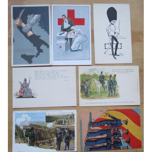 138 - Military. Misc. coln. of mainly artist drawn cards. German, French, Italian, Swiss etc. Spanish Civi... 