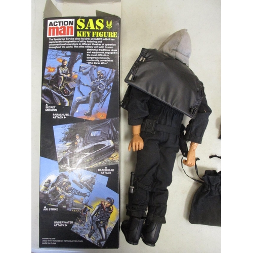 185 - Palitoy. Action Man boxed figures with 2008 SAS Key Figure with flock hair, black jump suit and flak... 