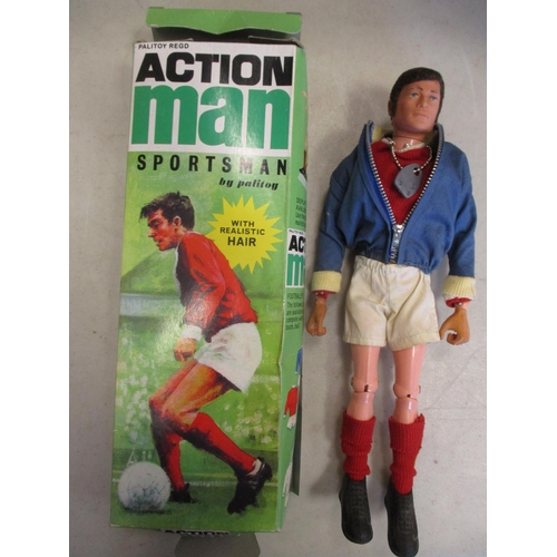 187 - Palitoy. Action Man Sportsman No 34012, with flock hair and sideburns, gripping hands, red shirt and... 