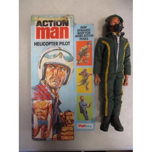 188 - Palitoy. Action Man Helicopter Pilot No 34094, flock head figure, eagle eyes, gripping hands, green ... 