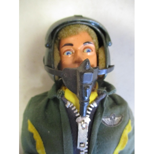 188 - Palitoy. Action Man Helicopter Pilot No 34094, flock head figure, eagle eyes, gripping hands, green ... 