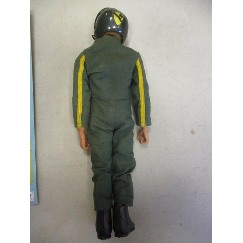 188 - Palitoy. Action Man Helicopter Pilot No 34094, flock head figure, eagle eyes, gripping hands, green ... 