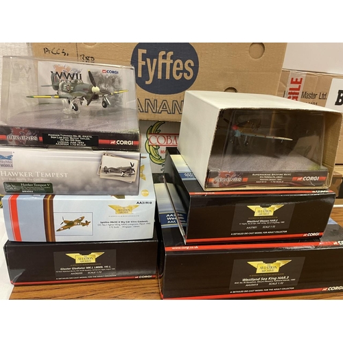 293 - Corgi AA. Collection with 1/72 including Hawker Typhoon No AA36504, Spitfire No AA31920, Gloster Gla... 