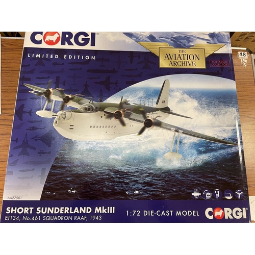 298 - Corgi AA. Collection with 1/72 Short Sunderland MKIII No AA27501, 1/32 Supermarine Spitfire MKla No ... 