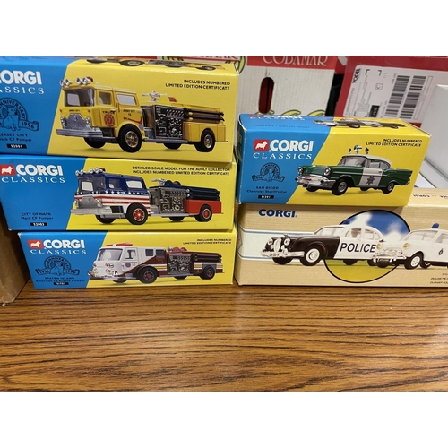 307 - Corgi. Collection with Classics Fire engines, police vehicles, Pickfords etc including Mack CF Pumpe... 