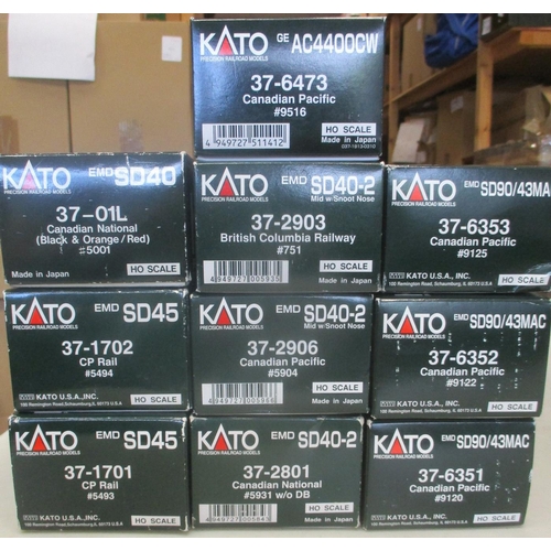 446 - Kato. Range of OO gauge locomotives, generally mint in excellent to near mint boxes, with 37-01L, 37... 