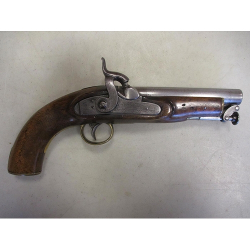 101 - 1839 pattern Customs & Coast Guard percussion cap pistol converted from flintlock, lockplate marked ... 