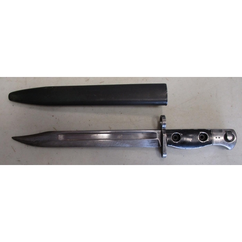 128 - L1A3 SLR bayonet No 9600257 and scabbard, ricasso stamped cvc and F60, pommel with War Dept arrow, s... 