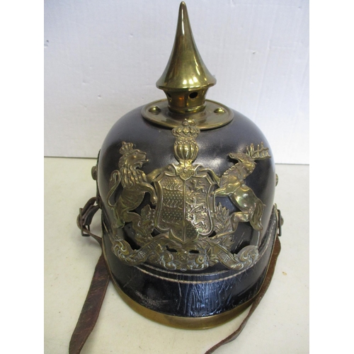 138 - Imperial German Wurttemberg enlisted man's pickelhaube, black leather skull with brass fittings, Wur... 