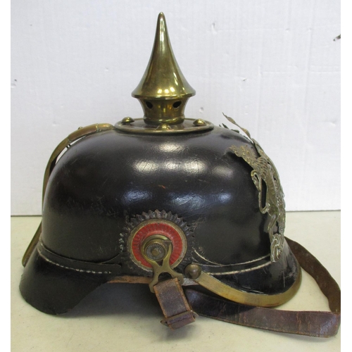 138 - Imperial German Wurttemberg enlisted man's pickelhaube, black leather skull with brass fittings, Wur... 