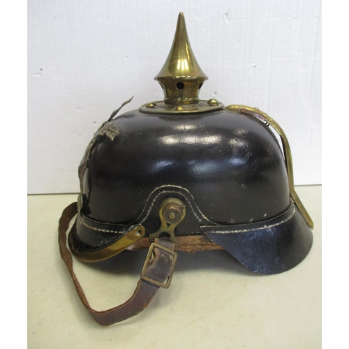 138 - Imperial German Wurttemberg enlisted man's pickelhaube, black leather skull with brass fittings, Wur... 