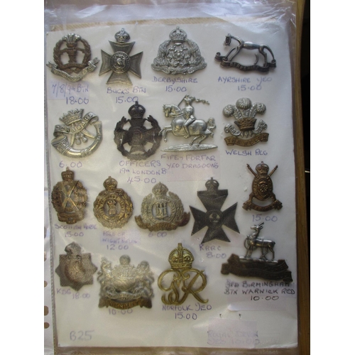 141 - Collection of mainly metal cap and glengarry badges mounted on 5 cards, wide range of regiments incl... 