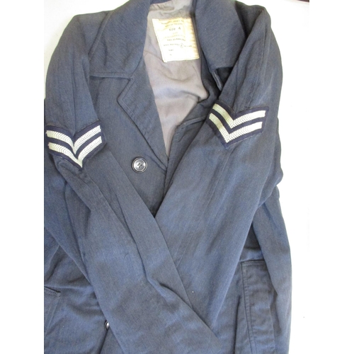 158 - Uniform range with RAF Man's Raincoat size 4, RAF No 1 Dress jacket size 18L and trousers, SAC rank,... 