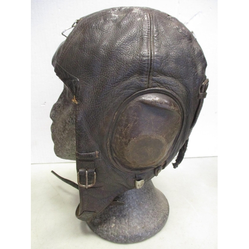 160 - Luftwaffe Winter Flying Helmet LKpW101, brown leather shell with wool lining, Siemens maker's label,... 