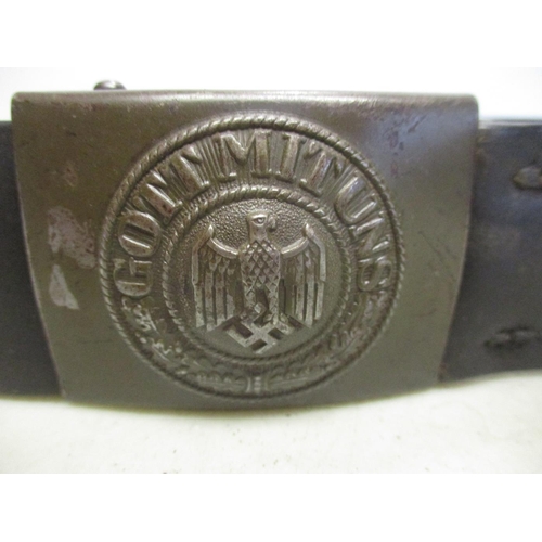 166 - WW2 German Army brown leather belt and grey green painted buckle, buckle stamped N&H 1941 (Noelle & ... 