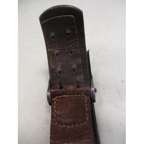 166 - WW2 German Army brown leather belt and grey green painted buckle, buckle stamped N&H 1941 (Noelle & ... 