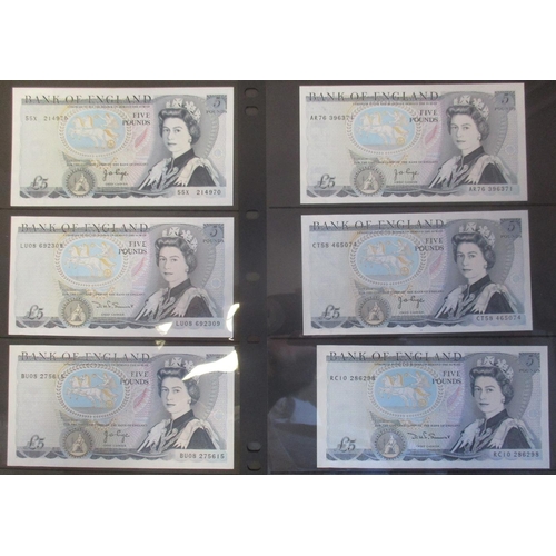 177 - Range of near uncirculated banknotes, includes J.B. Page £5 1971 10E 394999, G.M. Gill £20 1991 (5 J... 