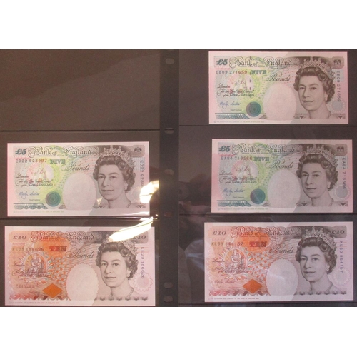 177 - Range of near uncirculated banknotes, includes J.B. Page £5 1971 10E 394999, G.M. Gill £20 1991 (5 J... 