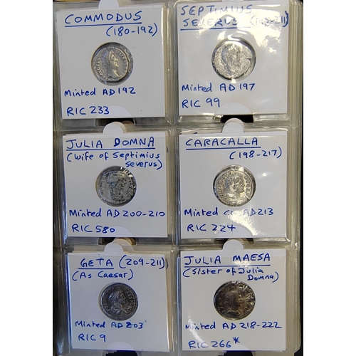 278 - Ancient silver coin collection in folder mostly Roman denrai in fair/fine condition with Republican,... 