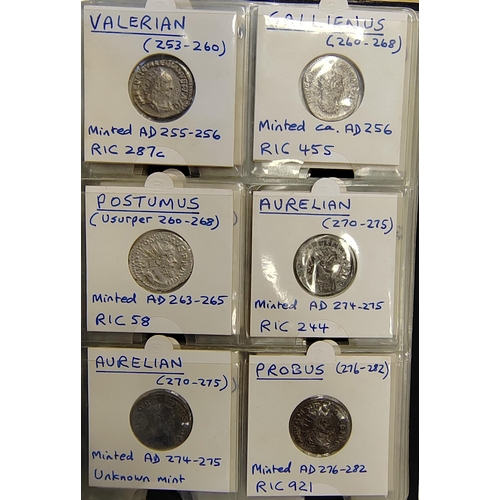 278 - Ancient silver coin collection in folder mostly Roman denrai in fair/fine condition with Republican,... 