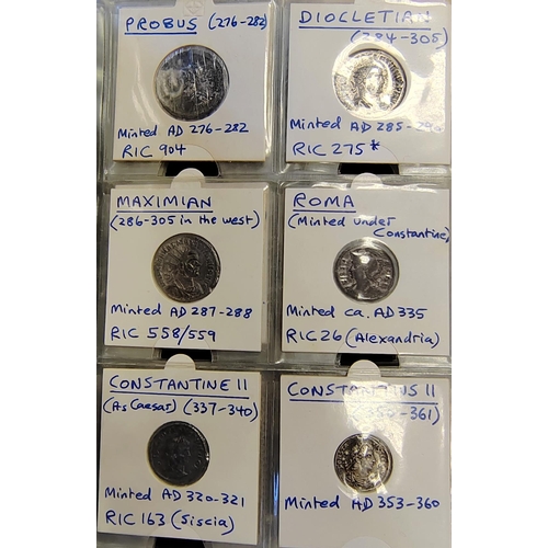 278 - Ancient silver coin collection in folder mostly Roman denrai in fair/fine condition with Republican,... 