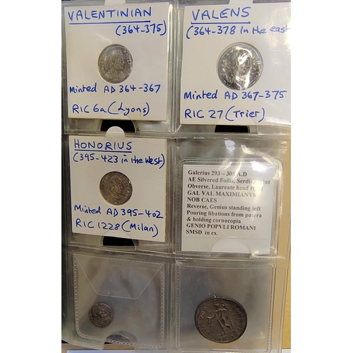 278 - Ancient silver coin collection in folder mostly Roman denrai in fair/fine condition with Republican,... 