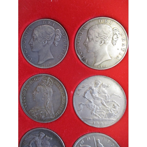 312 - Crown/£5 collection in Lindner tray with 1819, 21, 22, 44, 45, 1887-89, 95 (2), 97, 98, 1902, 35, 37... 