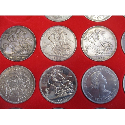 312 - Crown/£5 collection in Lindner tray with 1819, 21, 22, 44, 45, 1887-89, 95 (2), 97, 98, 1902, 35, 37... 