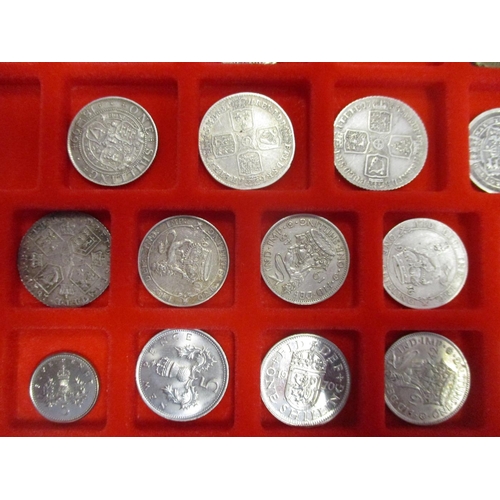 320 - Mainly shilling collection in Lindner tray with Elizabeth mintmark escallop, James I mintmark lis, C... 