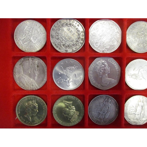 321 - Mainly £2 to 50p collection in Lindner tray with florins 1872 nearly extremely fine, 1902 matt proof... 