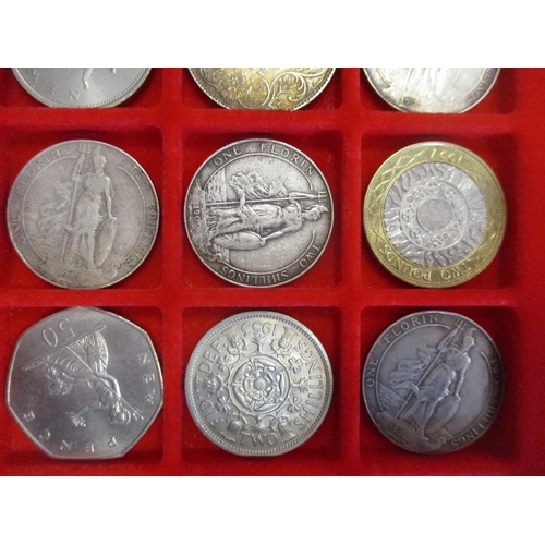 321 - Mainly £2 to 50p collection in Lindner tray with florins 1872 nearly extremely fine, 1902 matt proof... 