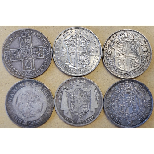 329 - Range of half crowns generally fine with 1746 Lima, 1816 Bullhead, 1818, 1836, 1913 and 1933. Qty 6 ... 