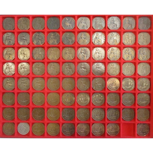 352 - Penny and halfpenny collection in 3 Lindner trays with penny 1807, 54, 55, 58, 62 etc, halfpenny 171... 