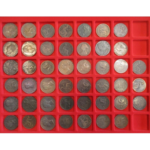 352 - Penny and halfpenny collection in 3 Lindner trays with penny 1807, 54, 55, 58, 62 etc, halfpenny 171... 