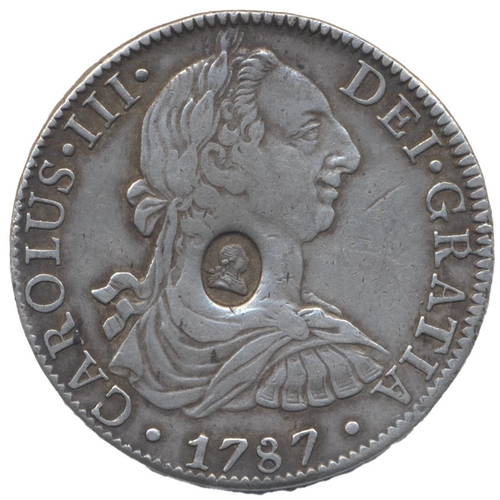 426 - Emergency issue dollar, oval countermark on 1787 Mexico City 8 Reales, countermark very fine, host c... 