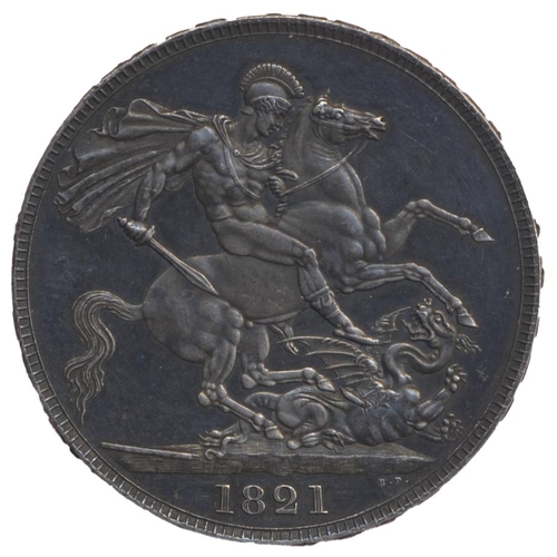 440 - 1821 crown, SECUNDO, about uncirculated, pleasantly toned, reflective fields. (See photo) (Y)
