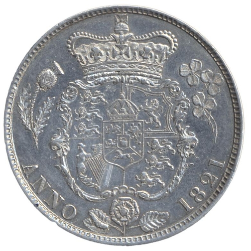 441 - 1821 half crown nearly extremely fine. (See photo) (Y)
