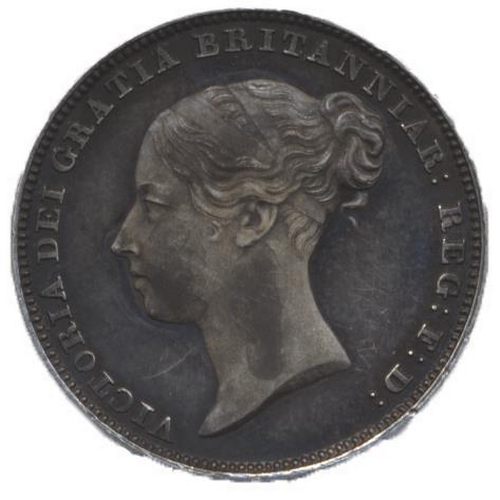 448 - 1839 young head six pence proof, toned, plain edge FDC. (See photo) (Y)