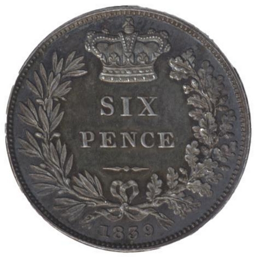449 - 1839 young head six pence proof, toned, plain edge FDC. (See photo) (Y)