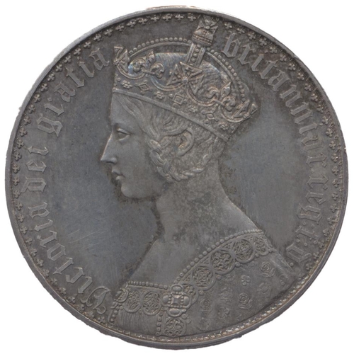 455 - 1847 Gothic crown, undecimo edge, about uncirculated. (See photo) (Y)