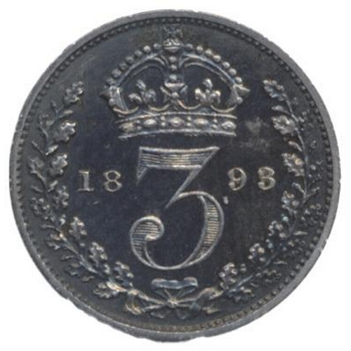 466 - 1893 old bust three pence proof FDC, toned with staining to obverse of one. Qty 2 (Y)