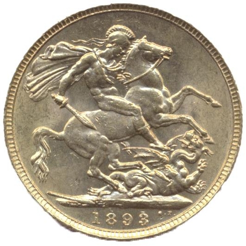 539 - Investment Gold Lot – documents required. 1893 sovereign extremely fine. (Y)